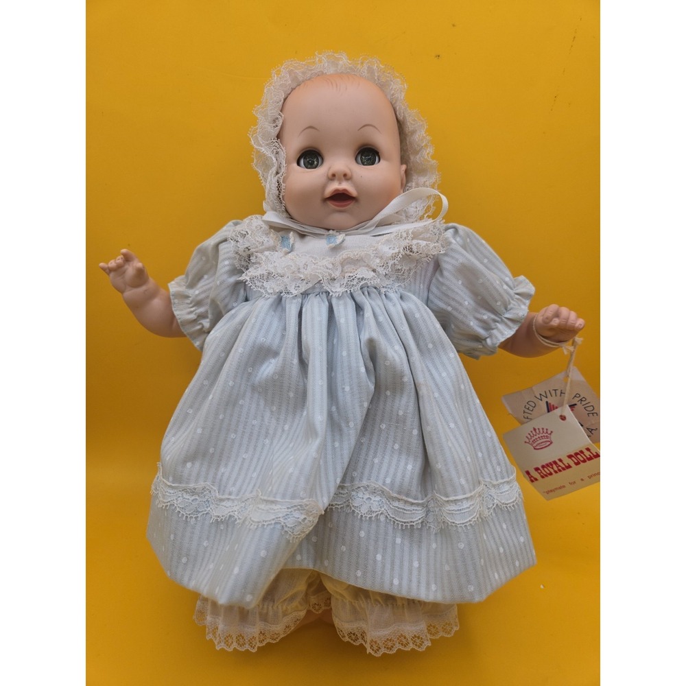 Vintage Royal Doll Baby Doll Blue Swiss Dot Dress Bonnet Bloomers With Tags NOS